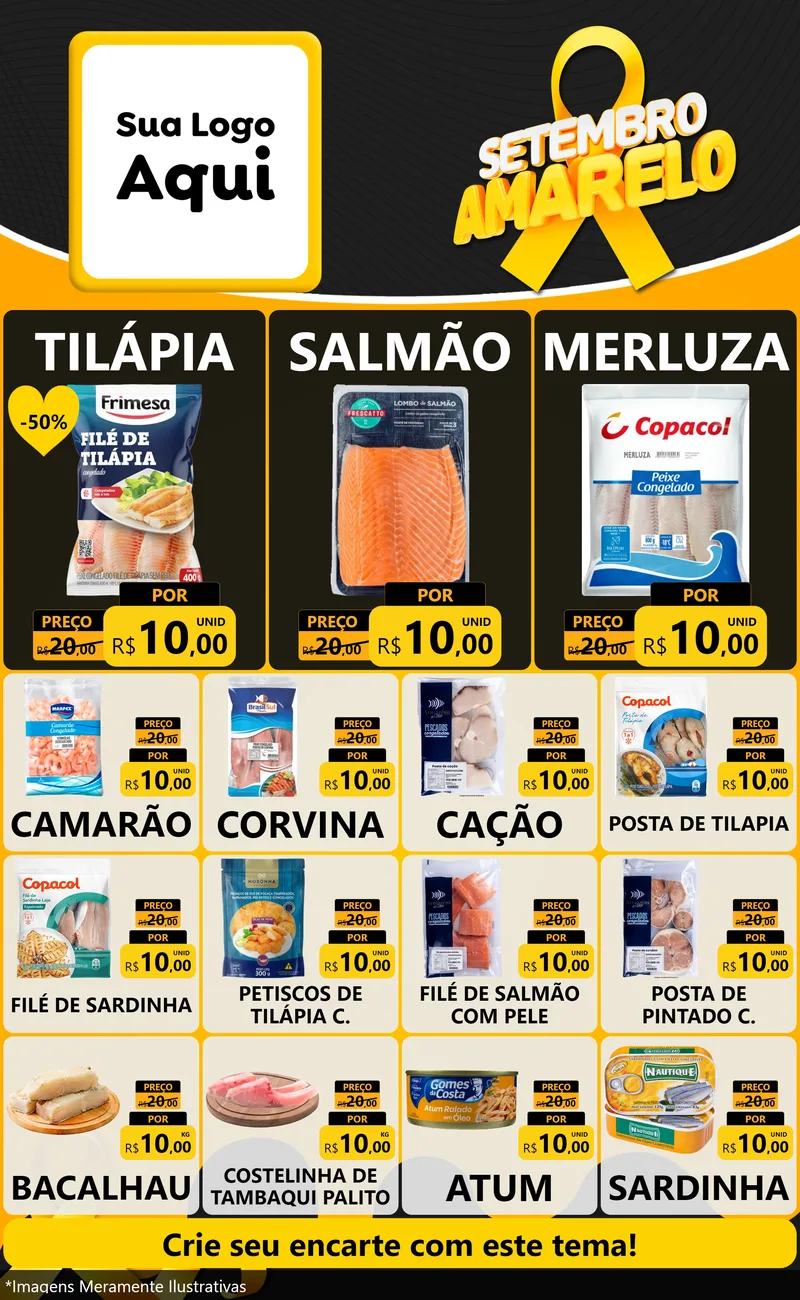 Modelo de Encarte para Encarte Grande com o tema Setembro Amarelo para Peixaria