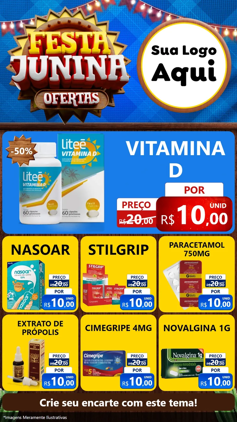 Modelo de Rede Social para Stories com o tema Festa Junina Ofertas para Farmácia