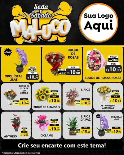 Modelo de Rede Social para Feed Instagram com o tema Sexta e Sábado Maluco para Floricultura e jardim