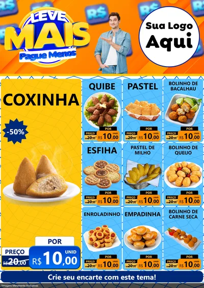 Modelo de Encarte para Encarte A4 Vertical com o tema Leve Mais, Pague Menos para Salgadaria