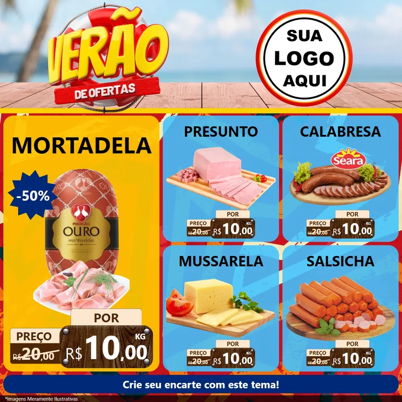 Modelo de Rede Social para Feed Facebook com o tema Verão de Ofertas para Frios e Laticínios