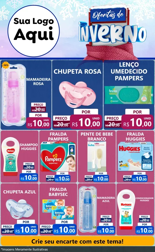 Modelo de Encarte para Encarte Grande com o tema Ofertas de Inverno para Bebês