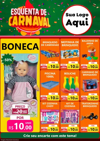 Modelo de Encarte para Encarte A4 Vertical com o tema Esquenta de Carnaval para Brinquedos