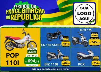 Modelo de Encarte para Encarte A4 Horizontal com o tema Feriado da Proclamação da República para Concessionaria de Motos