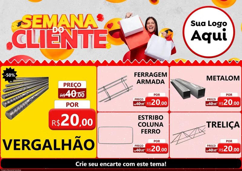 Modelo de Encarte para Encarte A4 Horizontal com o tema Semana do Cliente para Ferragens