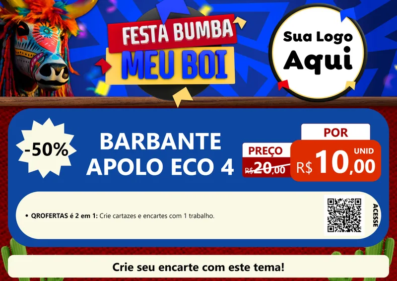 Modelo de Cartaz para Cartaz A4 Horizontal com o tema Festa Bumba meu Boi para Armarinho e Aviamentos