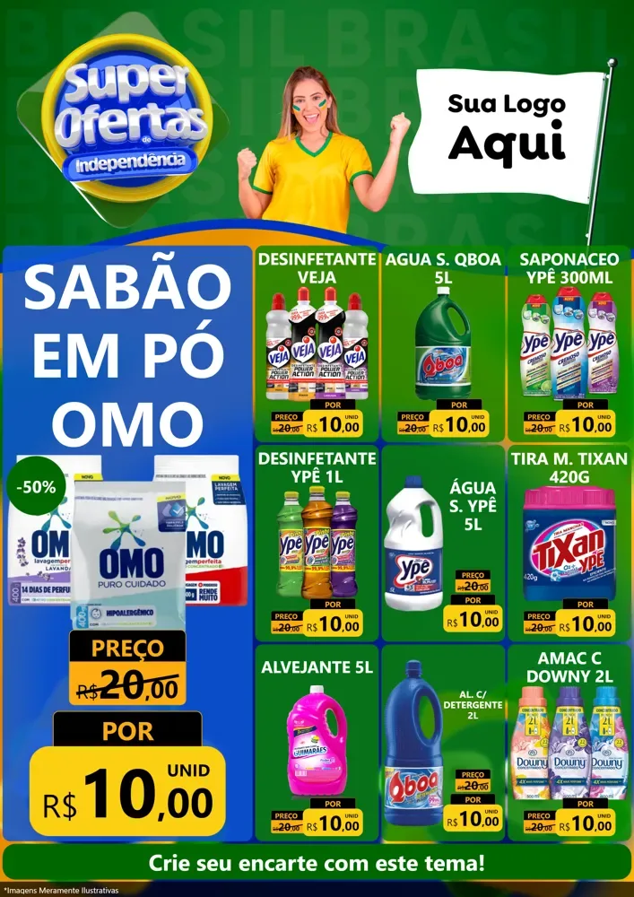 Modelo de Encarte para Encarte A4 Vertical com o tema Super Ofertas de Independência para Produtos de Limpeza