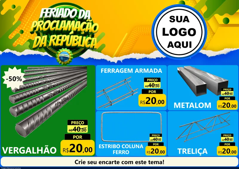 Modelo de Encarte para Encarte A4 Horizontal com o tema Feriado da Proclamação da República para Ferragens