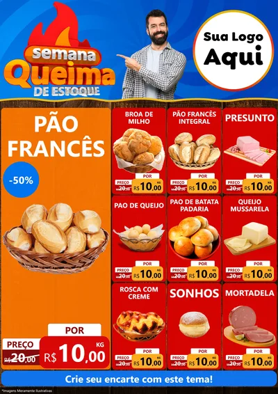 Modelo de Encarte para Encarte A4 Vertical com o tema Semana Queima de Estoque para Padaria
