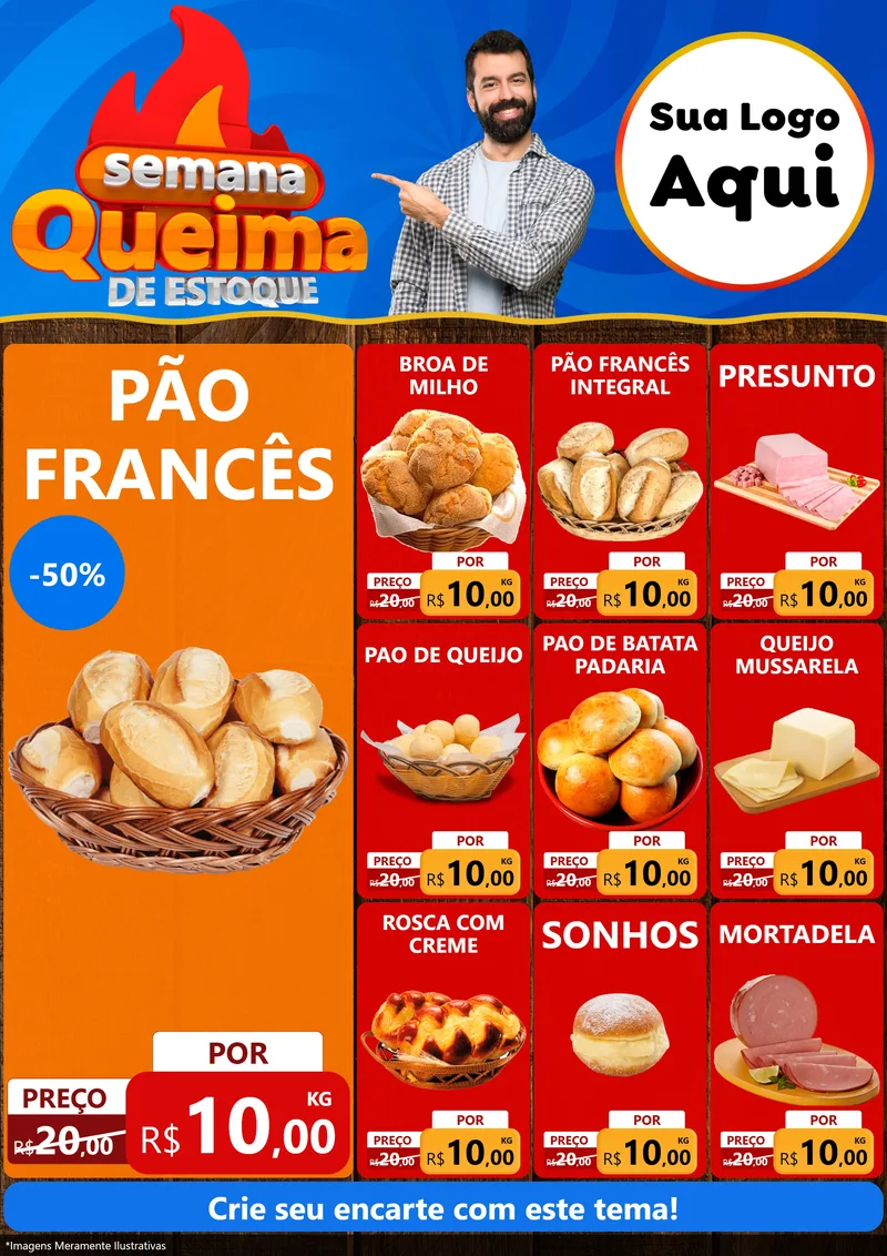 Modelo de Encarte para Encarte A4 Vertical com o tema Semana Queima de Estoque para Padaria