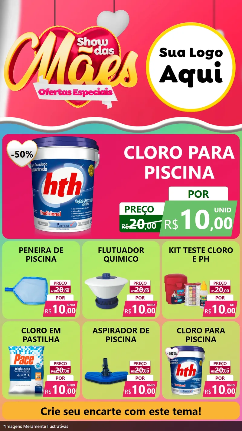 Modelo de Rede Social para Stories com o tema Show das Mães - Ofertas Especiais para Produtos para Piscina