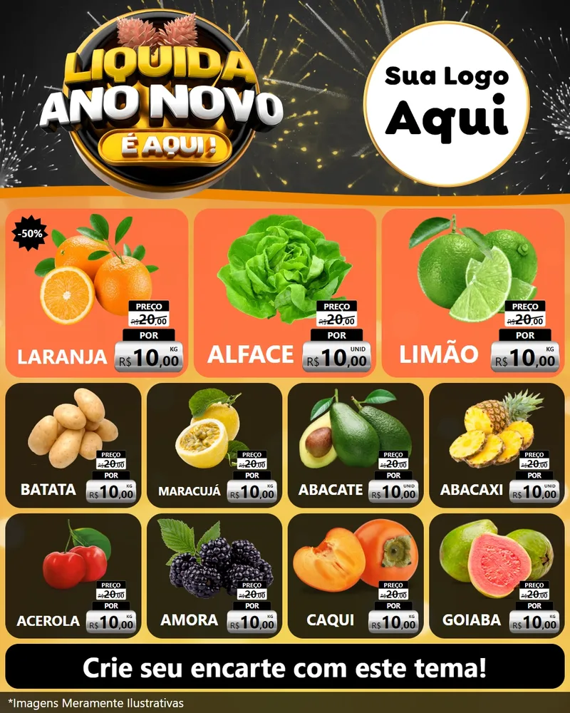 Modelo de Rede Social para Feed Instagram com o tema Liquida Ano Novo É Aqui! para Hortifrúti