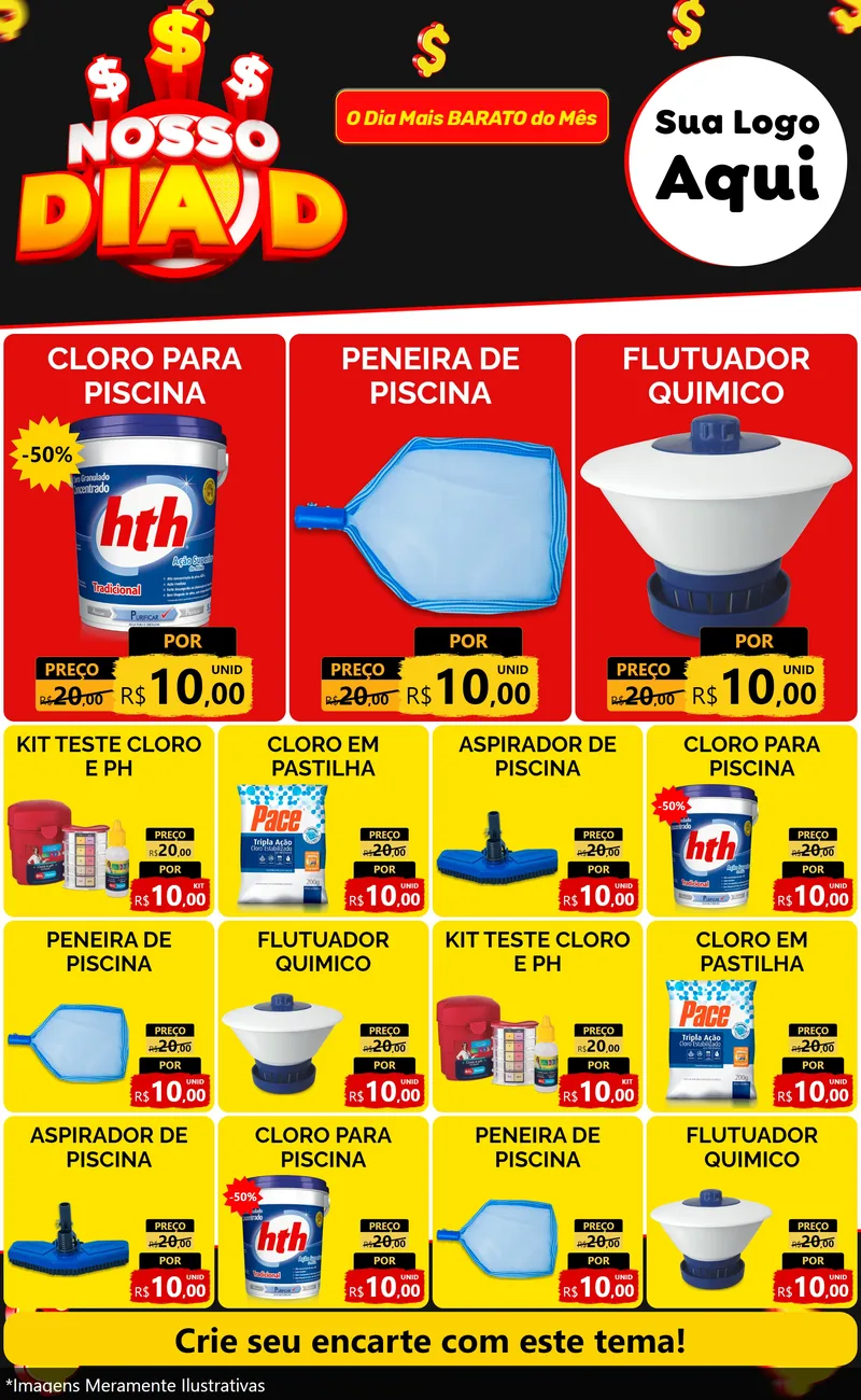 Modelo de Encarte para Encarte Grande com o tema Nosso Dia D para Produtos para Piscina