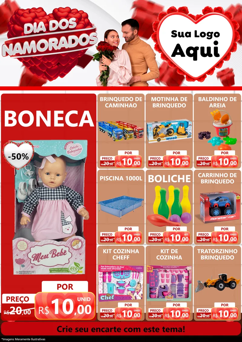 Modelo de Encarte para Encarte A4 Vertical com o tema Dia dos Namorados para Brinquedos
