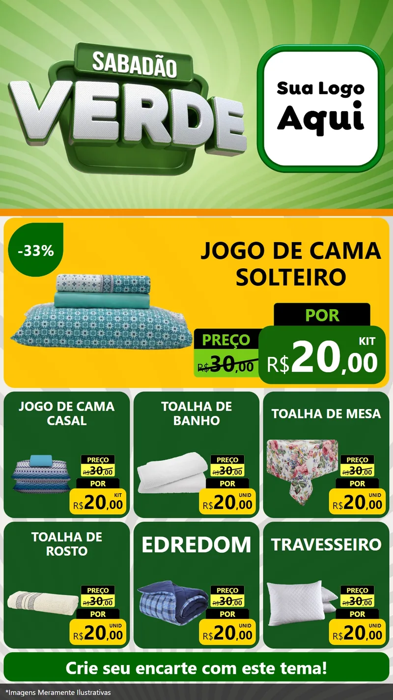 Modelo de Rede Social para Stories com o tema Sabadão Verde para Cama, Mesa e Banho