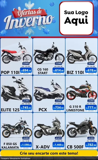 Modelo de Encarte para Encarte Grande com o tema Ofertas de Inverno para Concessionaria de Motos