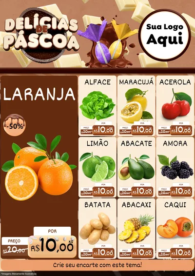 Modelo de Encarte para Encarte A4 Vertical com o tema Delícias de Páscoa para Hortifrúti