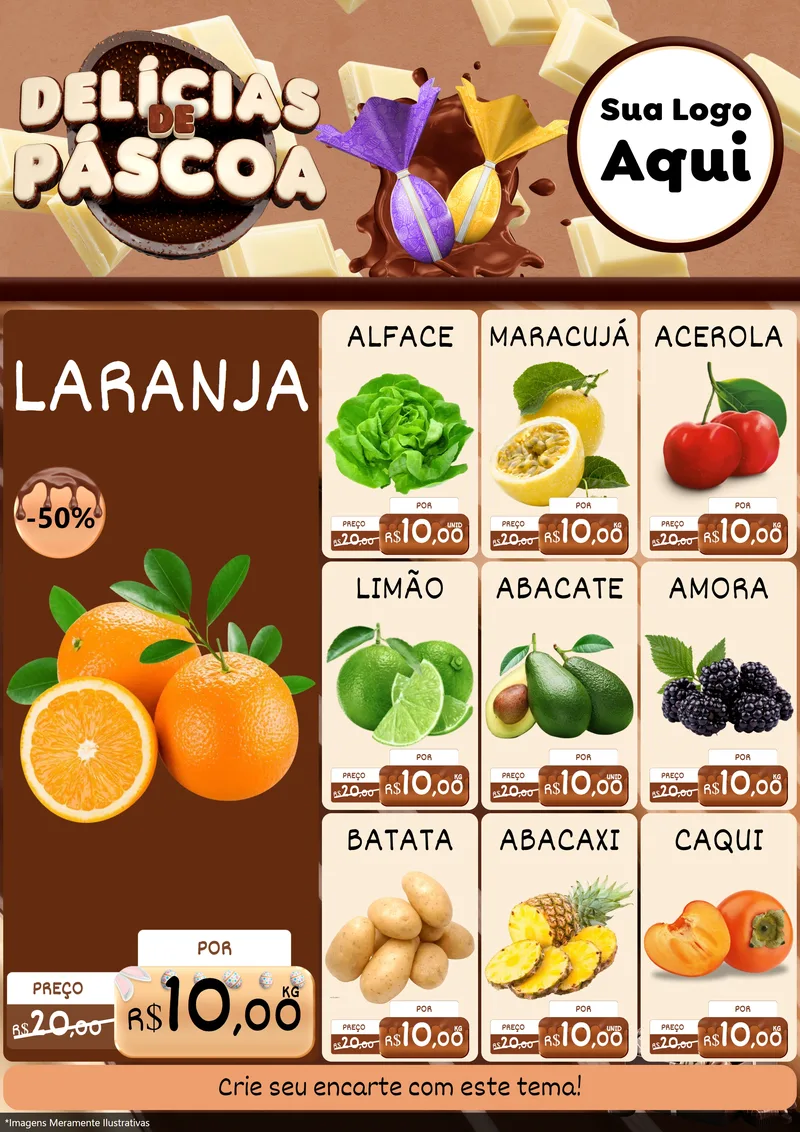 Modelo de Encarte para Encarte A4 Vertical com o tema Delícias de Páscoa para Hortifrúti