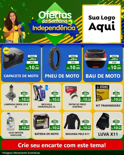 Modelo de Rede Social para Feed Instagram com o tema Ofertas da Semana da Independência para Moto peças