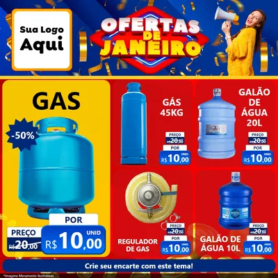 Modelo de Rede Social para Feed Facebook com o tema Ofertas de Janeiro para Água e gás