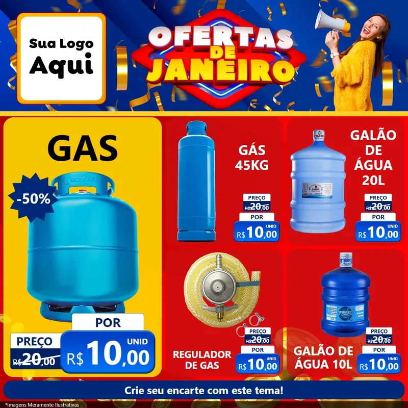 Modelo de Rede Social para Feed Facebook com o tema Ofertas de Janeiro para Água e gás