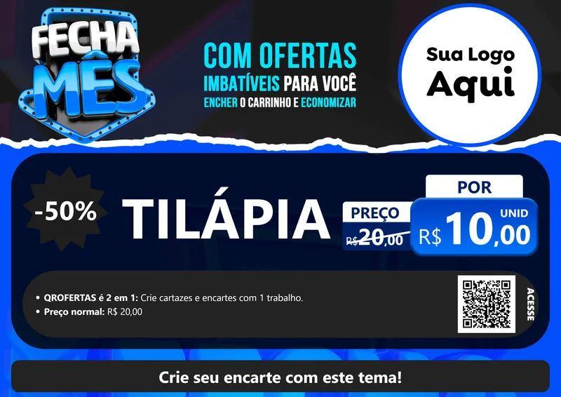 Modelo de Cartaz para Cartaz A4 Horizontal com o tema Fecha Mês para Peixaria