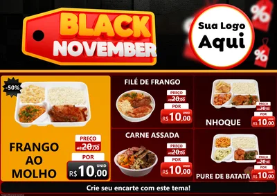 Modelo de Encarte para Encarte A4 Horizontal com o tema Black November para Restaurante