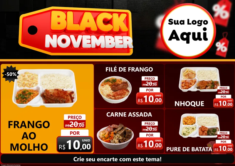 Modelo de Encarte para Encarte A4 Horizontal com o tema Black November para Restaurante