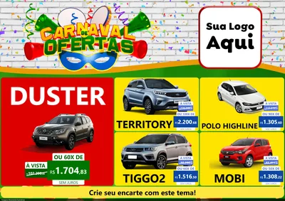 Modelo de Encarte para Encarte A4 Horizontal com o tema Carnaval de Ofertas para Concessionaria de Carros