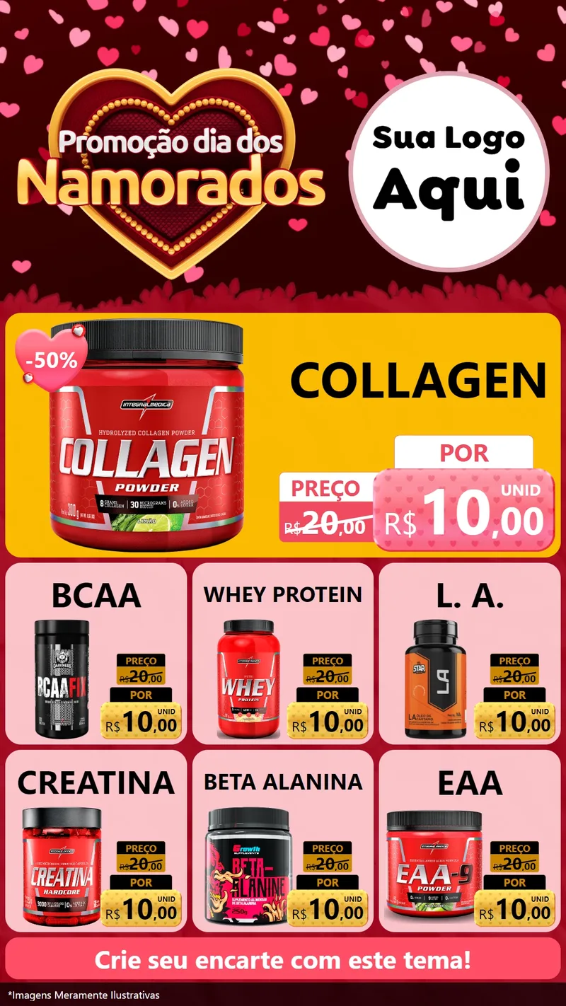 Modelo de Rede Social para Stories com o tema Promoção Dia Dos Namorados para Suplementos alimentares
