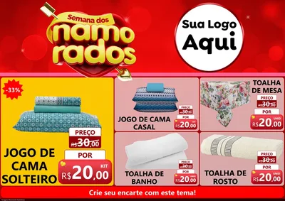 Modelo de Encarte para Encarte A4 Horizontal com o tema Semana dos namorados para Cama, Mesa e Banho