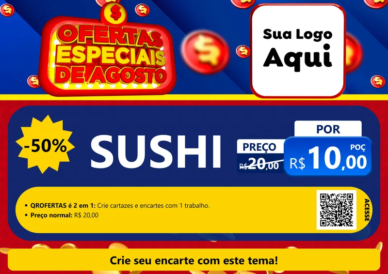 Modelo de Cartaz para Cartaz A4 Horizontal com o tema Ofertas Especiais de Agosto para Comida japonesa