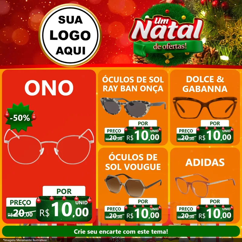 Modelo de Rede Social para Feed Facebook com o tema Um Natal de Ofertas para Óticas