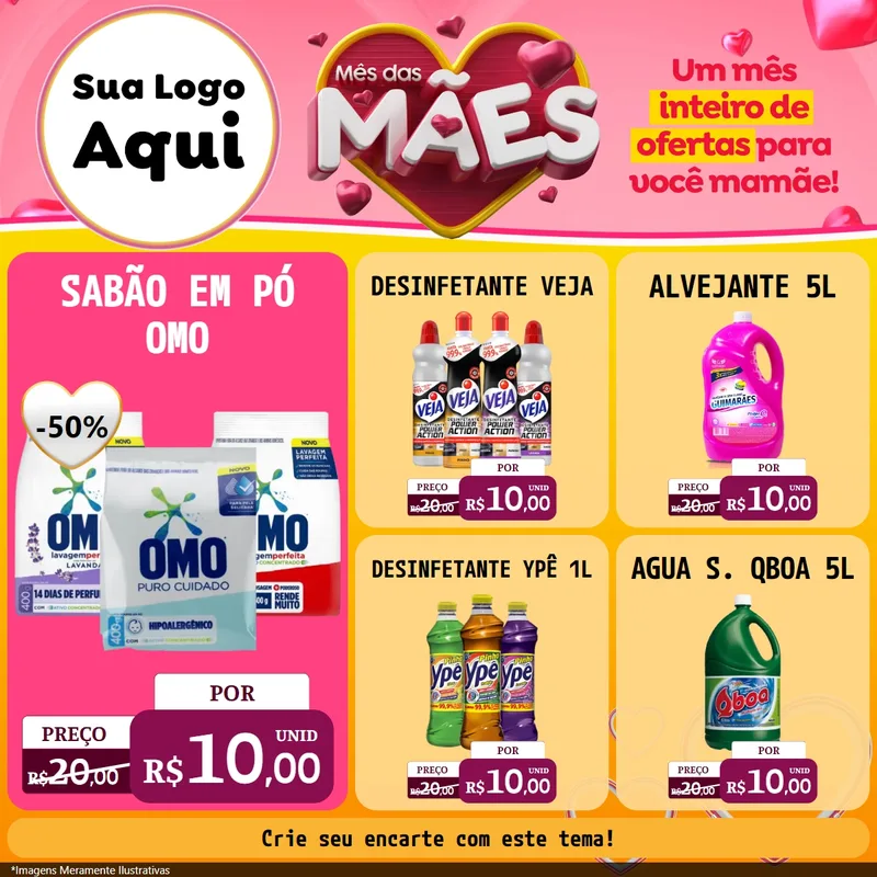 Modelo de Rede Social para Feed Facebook com o tema Mês das Mães para Produtos de Limpeza