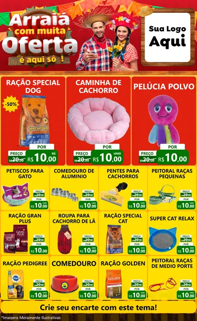 Modelo de Encarte para Encarte Grande com o tema Arraiá Com Muita Oferta - É Aqui Sô! para Pet Shop