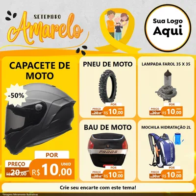 Modelo de Rede Social para Feed Facebook com o tema Setembro Amarelo para Moto peças