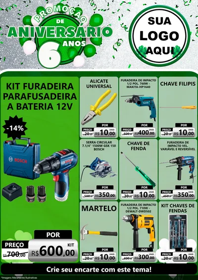 Modelo de Encarte para Encarte A4 Vertical com o tema Promoção de Aniversário - 6 Anos para Maquinas e Ferramentas