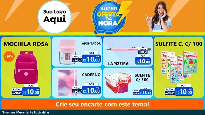 Modelo de TV para TV Horizontal com o tema Super Oferta da Hora para Papelaria