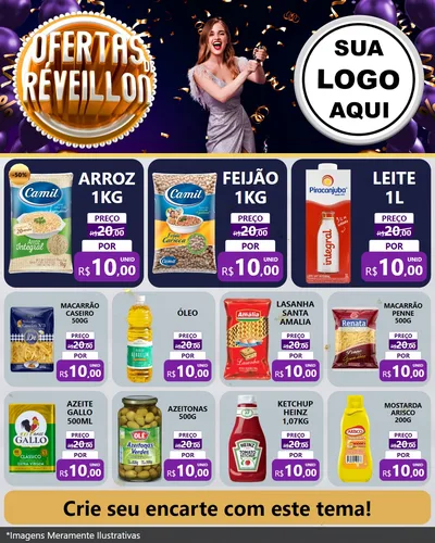 Modelo de Rede Social para Feed Instagram com o tema Ofertas de Réveillon para Supermercado