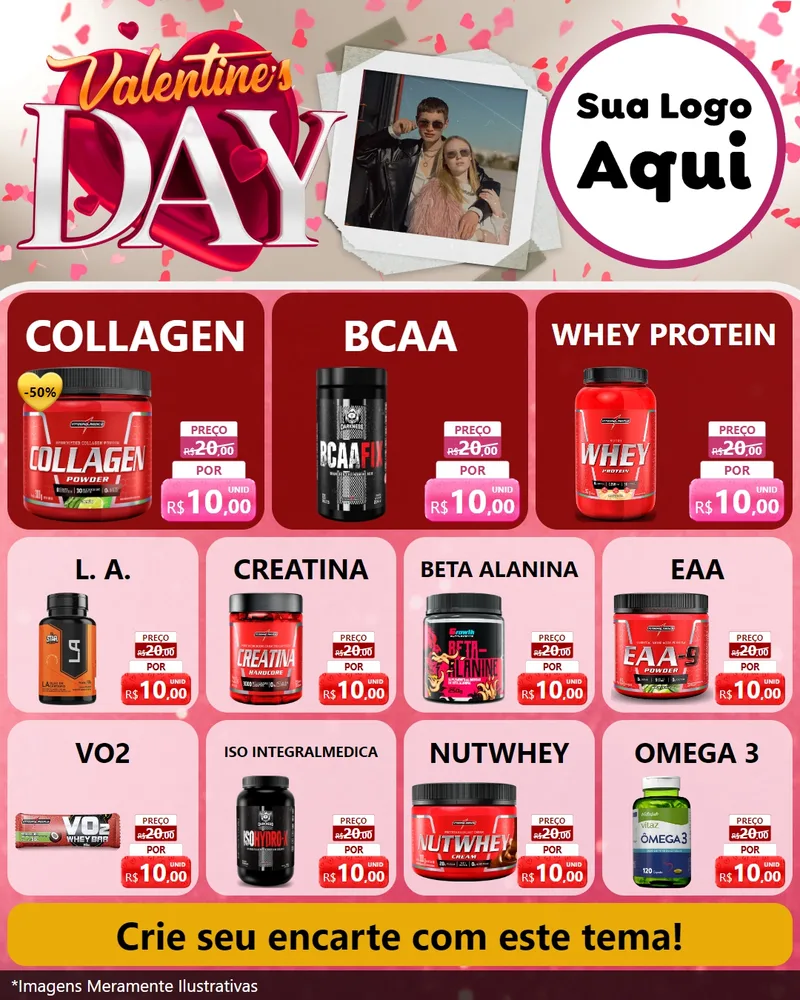 Modelo de Rede Social para Feed Instagram com o tema Valentine's Day para Suplementos alimentares