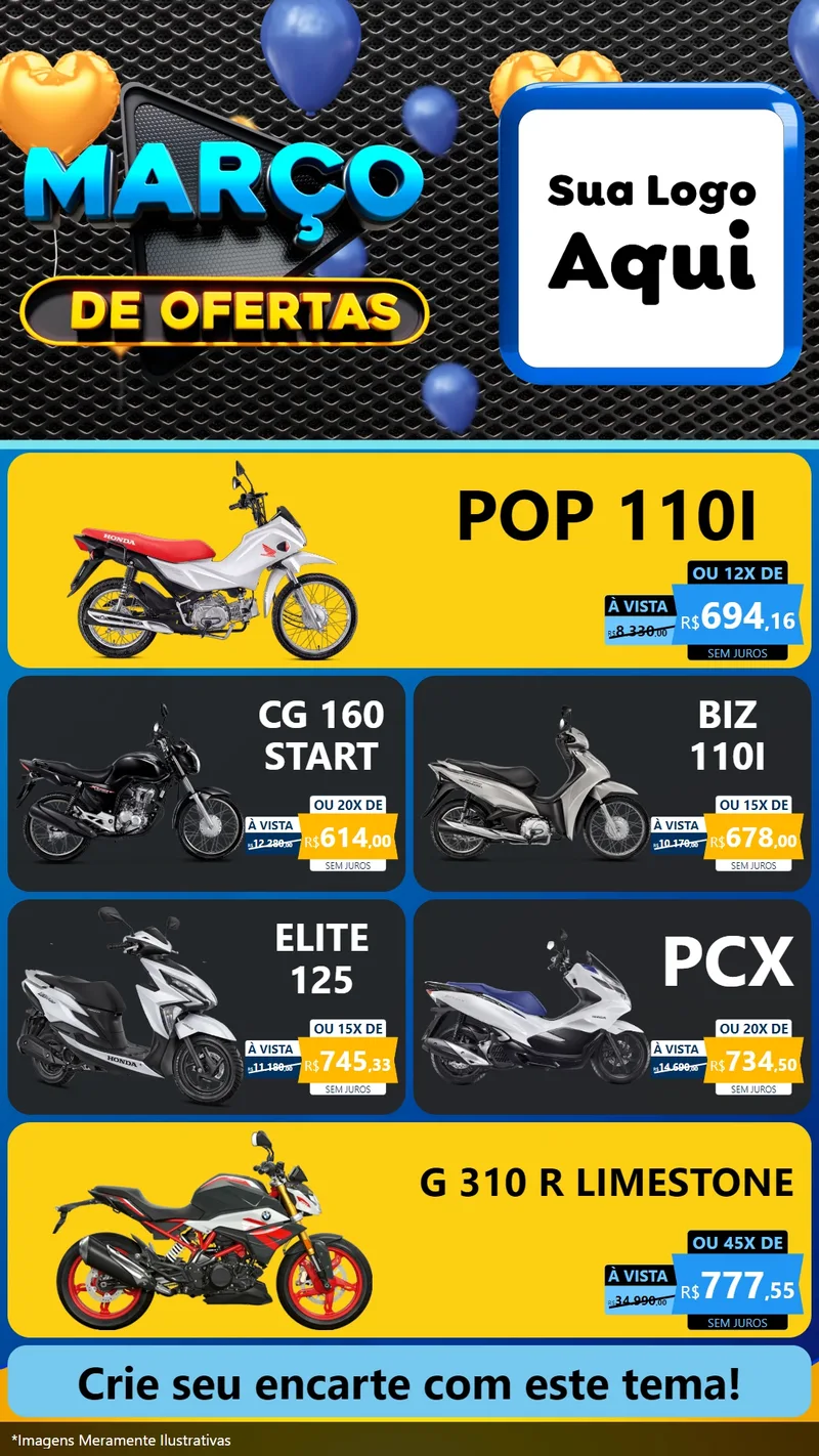 Modelo de TV para TV Vertical com o tema Março de Ofertas para Concessionaria de Motos