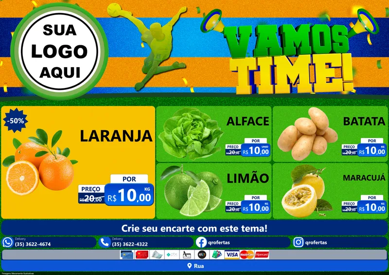 Modelo de Encarte para Encarte A4 Horizontal com o tema Vamos Time! para Hortifrúti