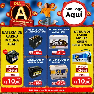 Modelo de Rede Social para Feed Facebook com o tema Dia A - O Dia Mais Barato Do Mês para Baterias Elétricas