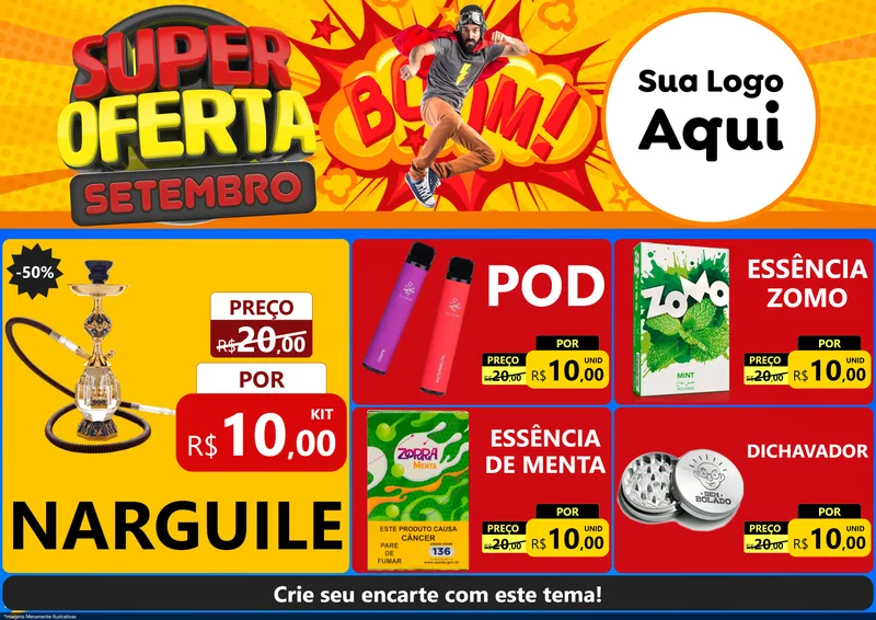 Modelo de Encarte para Encarte A4 Horizontal com o tema Super Oferta Setembro para Tabacaria