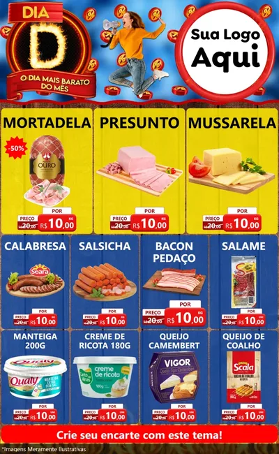 Modelo de Encarte para Encarte Grande com o tema Dia D - O Dia Mais Barato Do Mês para Frios e Laticínios
