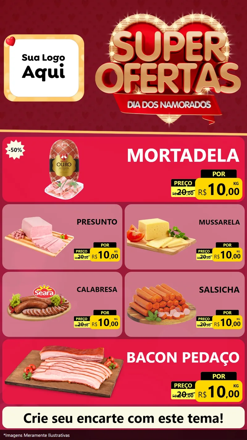 Modelo de TV para TV Vertical com o tema Dia dos Namorados para Frios e Laticínios