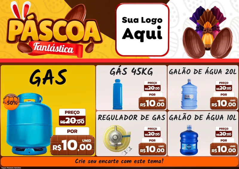 Modelo de Encarte para Encarte A4 Horizontal com o tema Páscoa Fantástica para Água e gás
