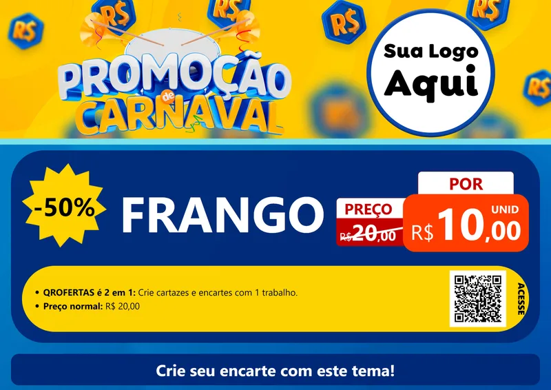 Modelo de Cartaz para Cartaz A4 Horizontal com o tema Promoção de Carnaval para Assados