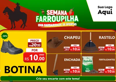 Modelo de Encarte para Encarte A4 Horizontal com o tema Semana Farroupilha - Uma Barbaridade de Ofertas para Agropecuária