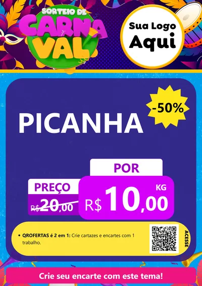 Modelo de Cartaz para Cartaz A4 Vertical com o tema Sorteio de Carnaval para Açougue